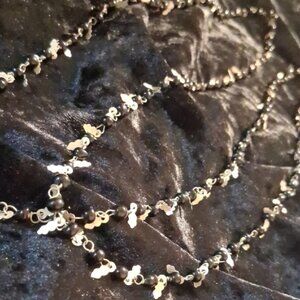 Silver and Black Floral Pull Over Necklace Vintage 34 In Long